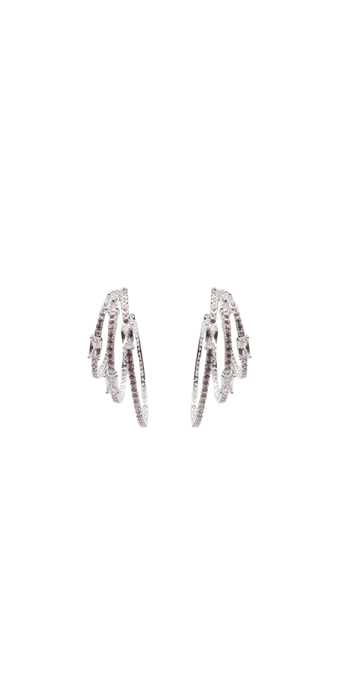 silver/one size/Camille La Vie/3 Row Cubic Zirconia Hoop Earrings /front