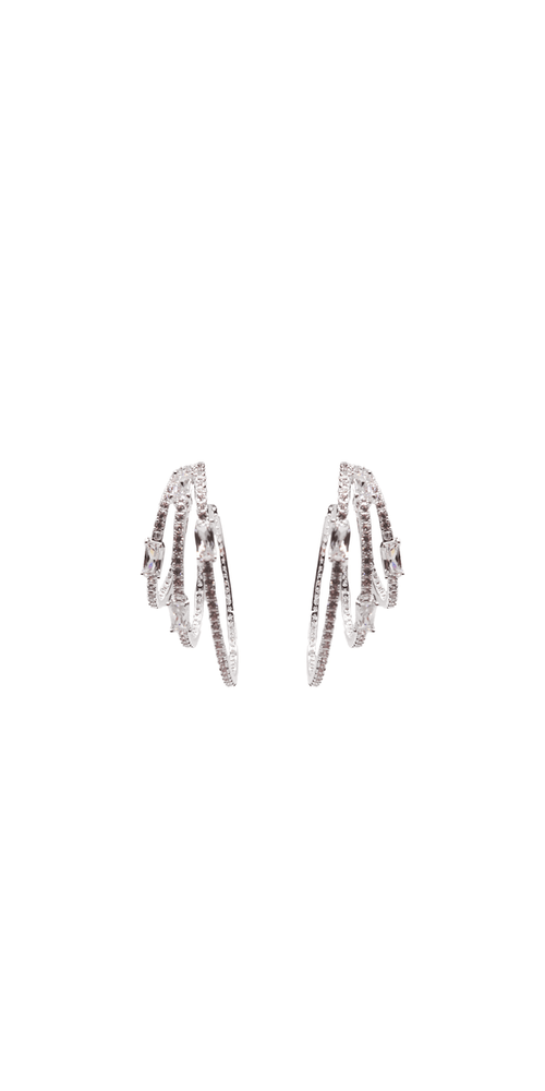 silver/one size/Camille La Vie/3 Row Cubic Zirconia Hoop Earrings /front