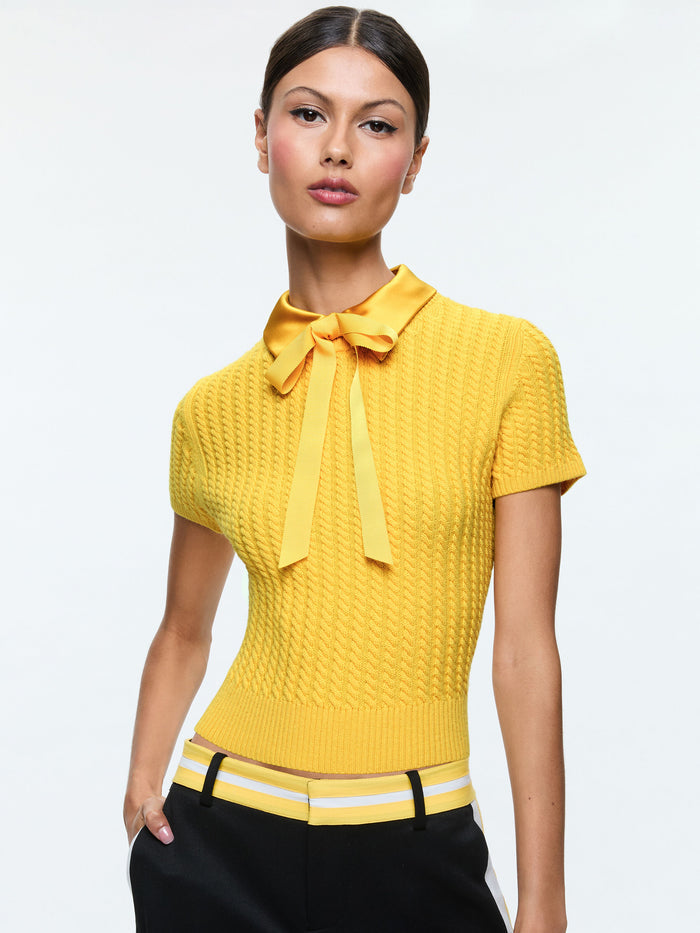 ABBOTT SHORT SLEEVE PULLOVER WITH WOVEN COLLAR - MUSTARD SEED