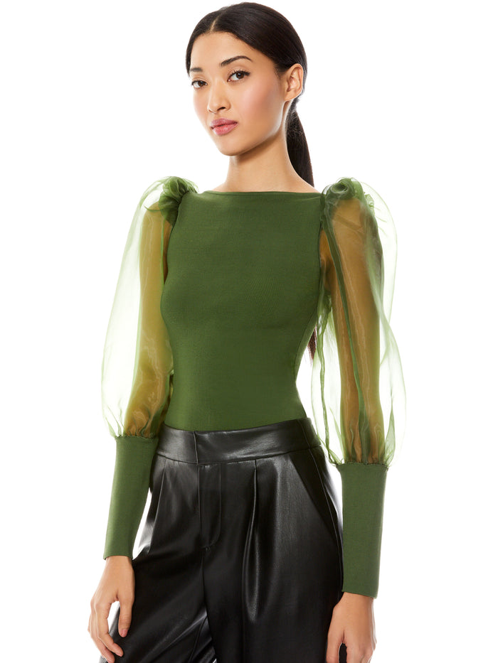 ABELLA PUFF SLEEVE CROP TOP - ARMY GREEN