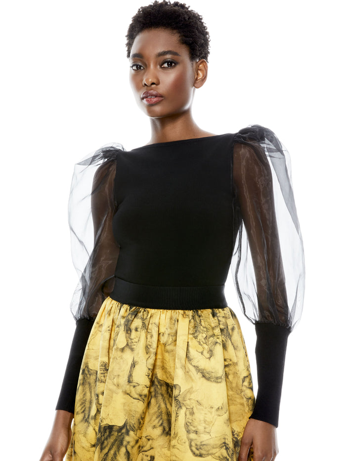 ABELLA PUFF SLEEVE CROP TOP - BLK/BLK