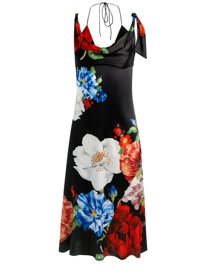 ABIGAIL BIKINI MIDI DRESS - ENDLESS BLOSSOM LG BLACK
