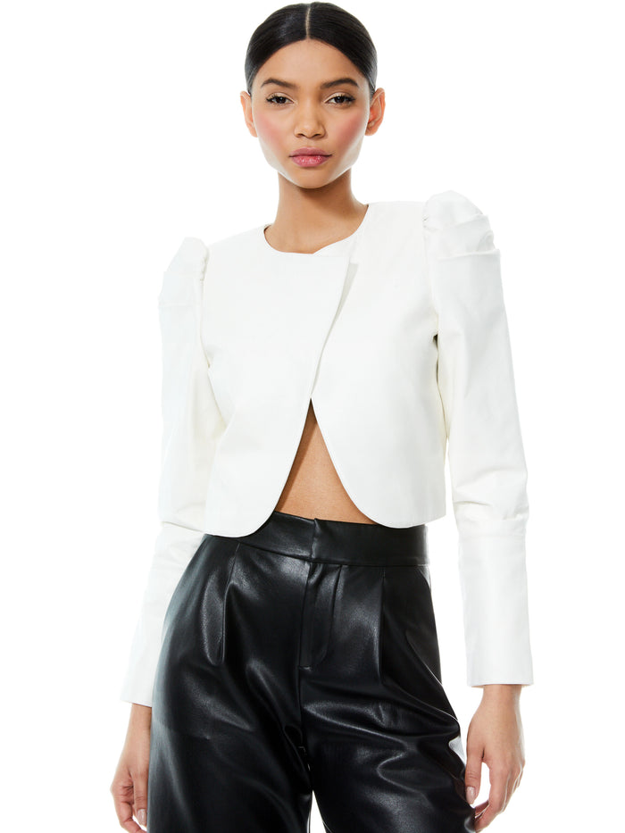 ADDISON PUFF SLEEVE LEATHER JACKET - WHITE