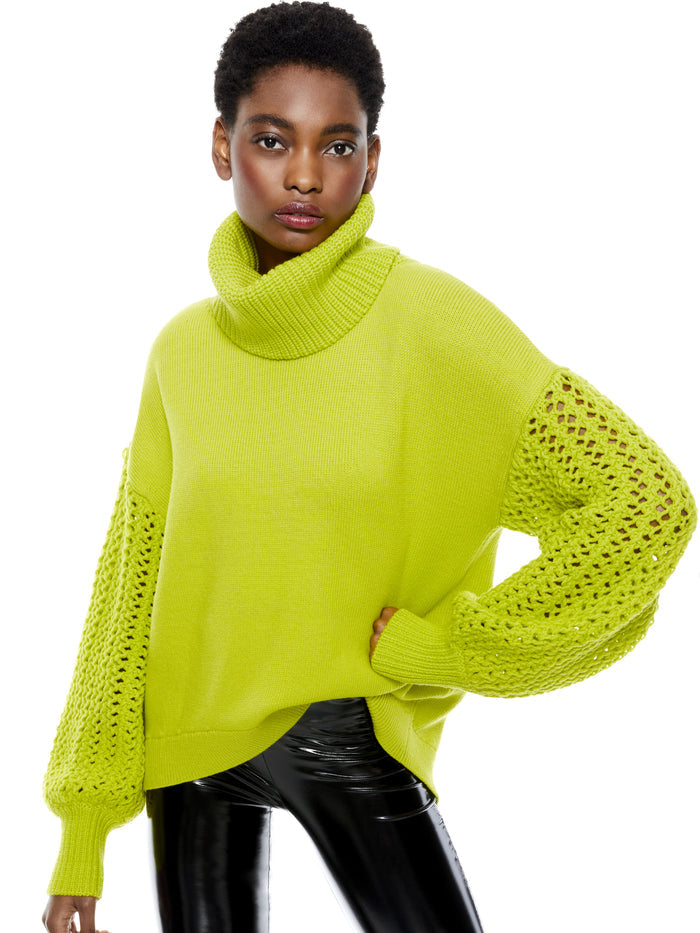 ADELA ROUND HEM TURTLENECK - LIME PUNCH
