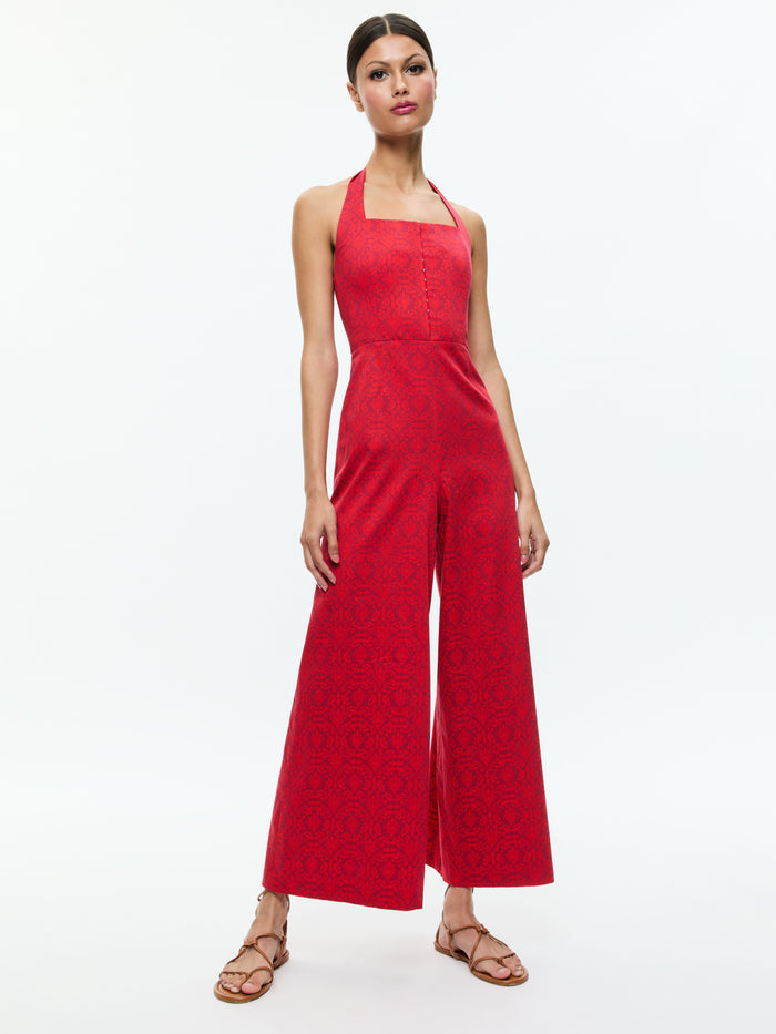 AIDA CROPPED HALTER JUMPSUIT - SYMMETRY RED APPLE
