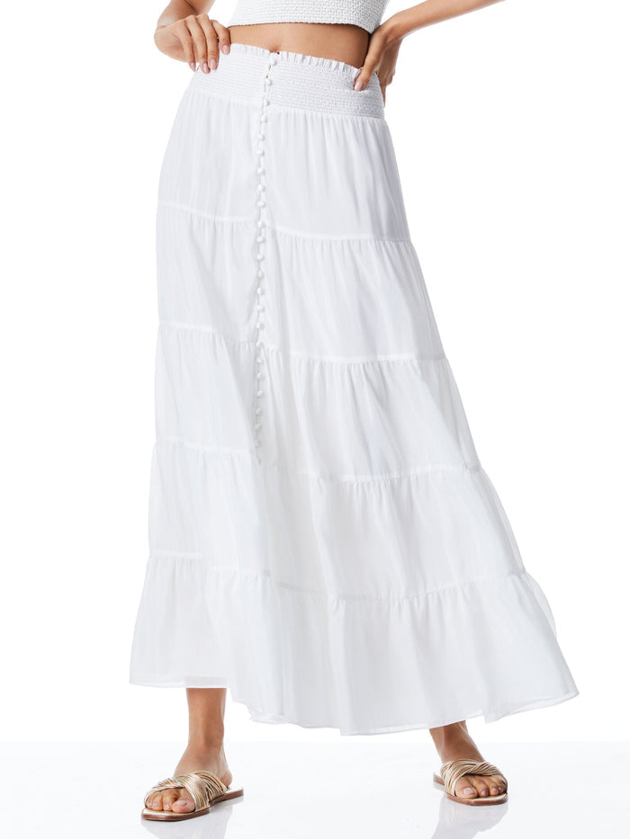 AISHA BUTTON FRONT MAXI SKIRT - OFF WHITE