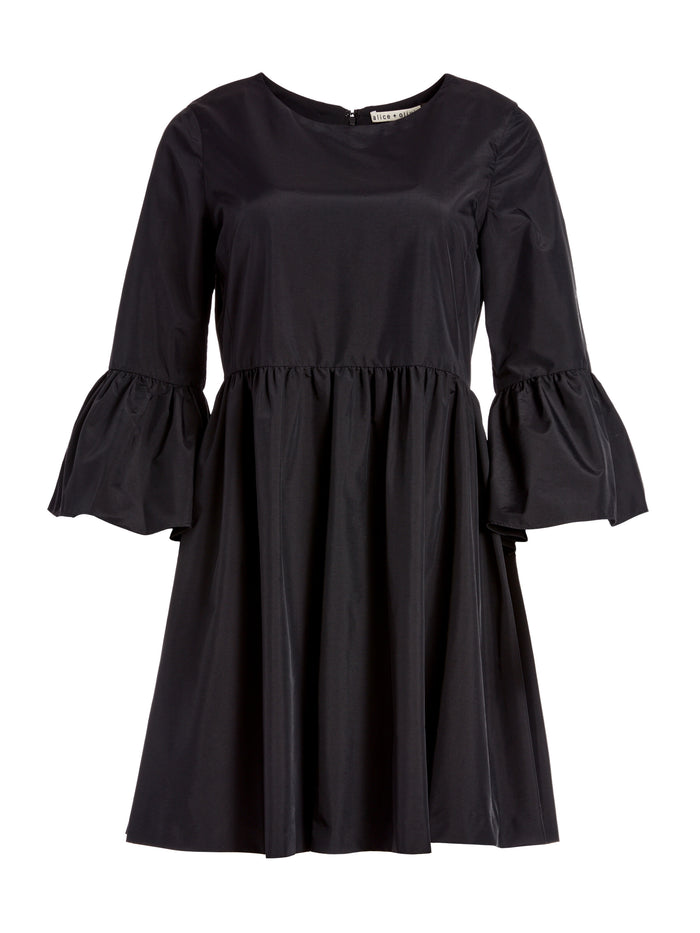 AISLYN FLUTTER SLEEVE MINI DRESS - BLACK