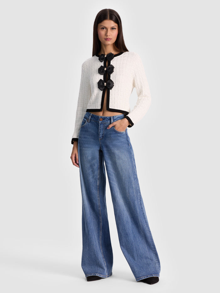 AKIRA BOW CARDIGAN - SOFT WHITE/BLACK
