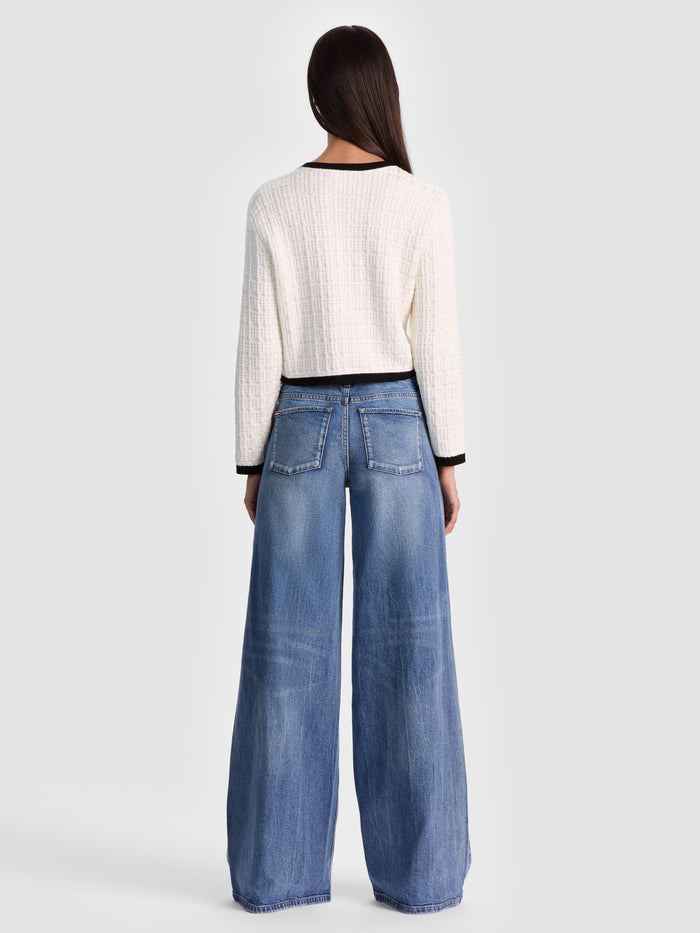 AKIRA BOW CARDIGAN - SOFT WHITE/BLACK