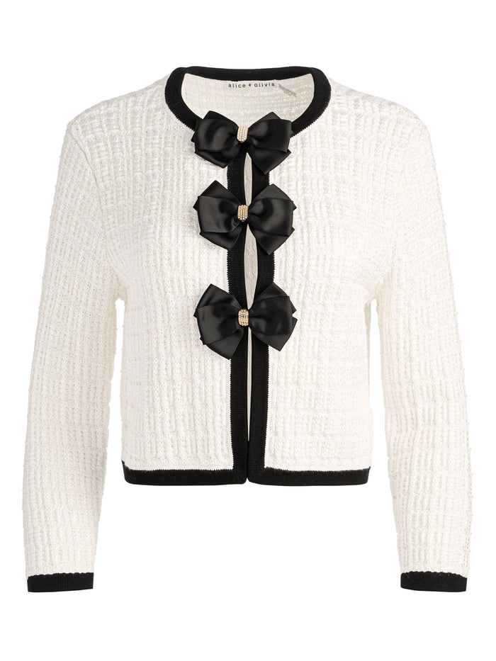 AKIRA BOW CARDIGAN - SOFT WHITE/BLACK