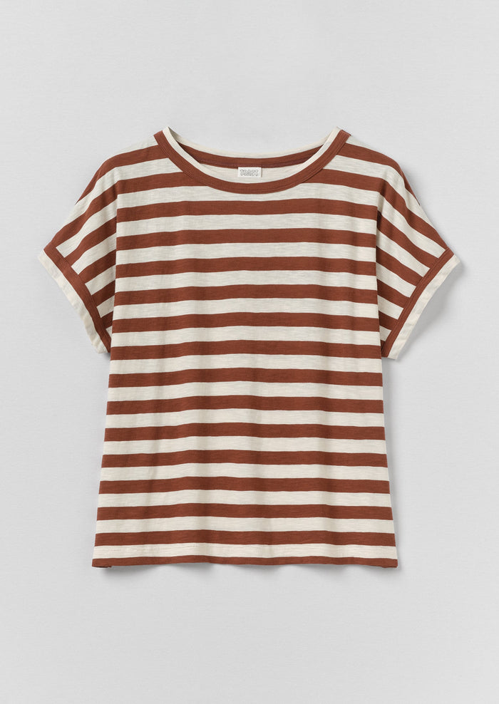 Alda Maypole Stripe Cotton Easy Tee | Red Rock/Ecru