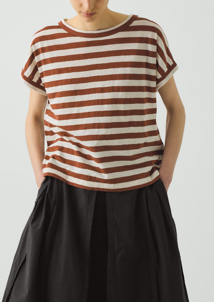 Alda Maypole Stripe Cotton Easy Tee | Red Rock/Ecru