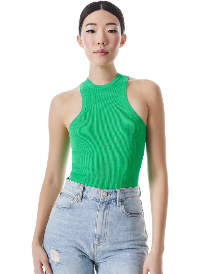 ALEENA FITTED RIB TANK - GARDEN GREEN