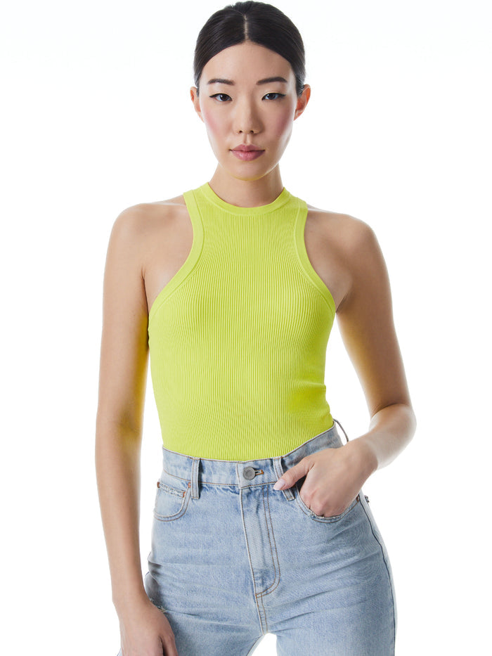 ALEENA FITTED RIB TANK - LEMON SORBET