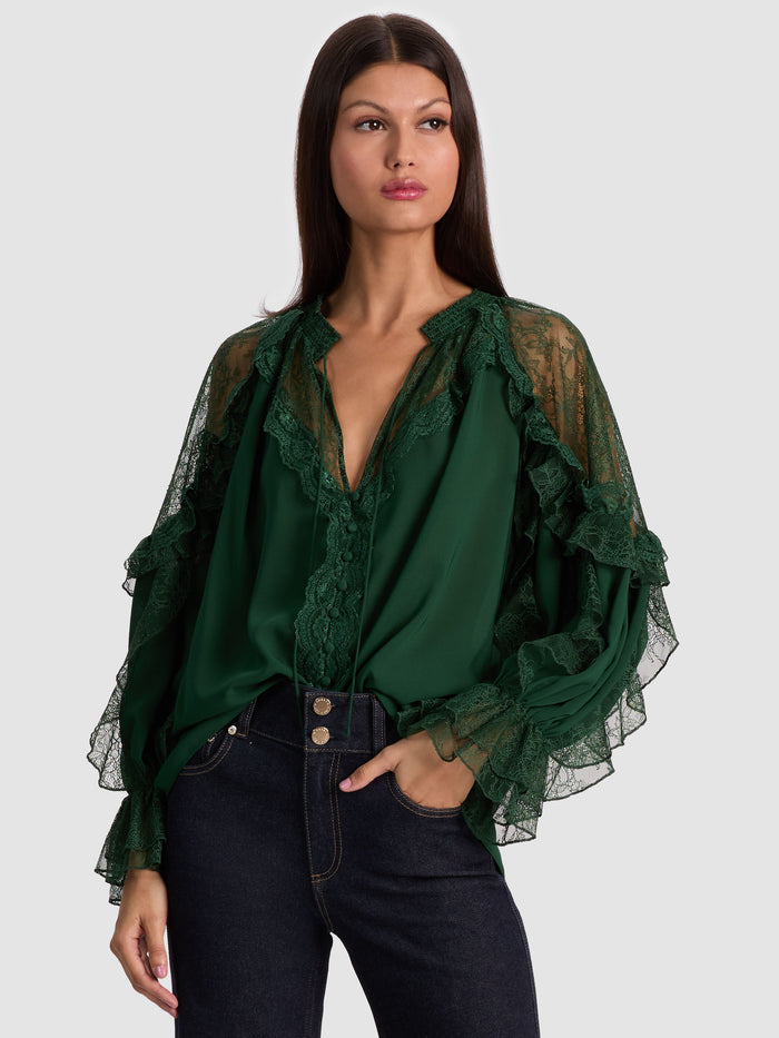 ALEENA LACE BLOUSE - GREEN MYSTIQUE