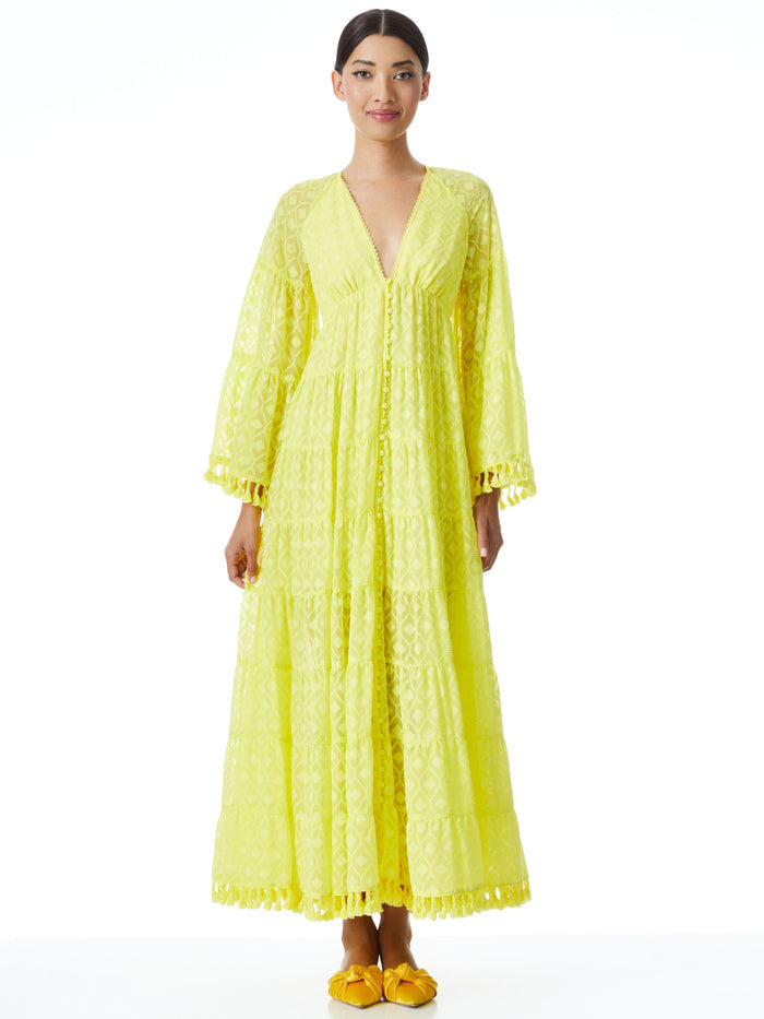 ALEXANDRIA OPEN BACK TASSEL MAXI DRESS - SUNFLOWER