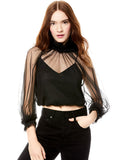 ALEXIA RUFFLE NECK CROP TOP - BLACK