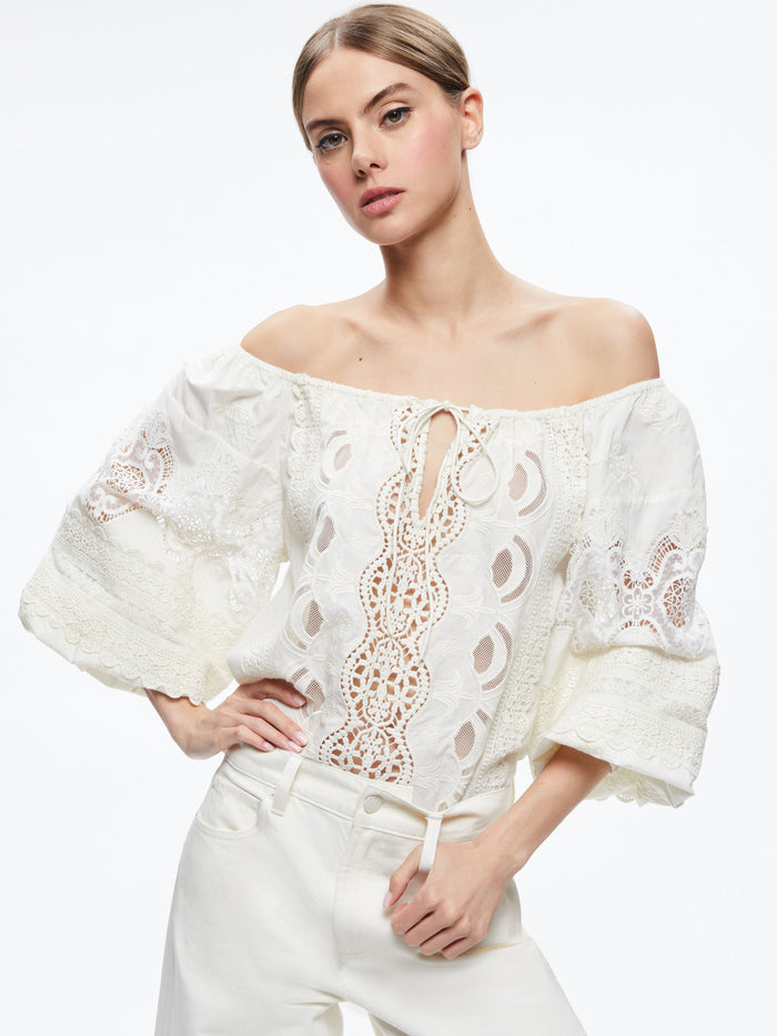 ALTA EMBROIDERED OFF THE SHOULDER BLOUSE - ECRU