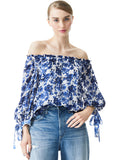 ALTA FLORAL OFF THE SHOULDER BLOUSE - FORGET ME NOT LG ANTIQUE WHITE