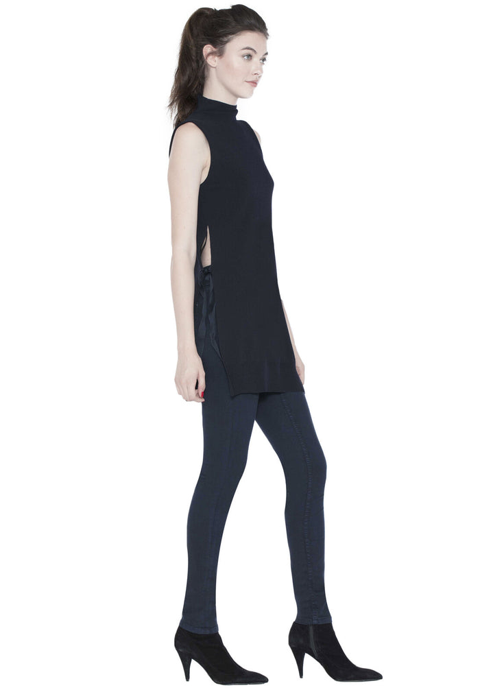 ALVERA MOCK NK TUNIC W/ TIES - NAVY
