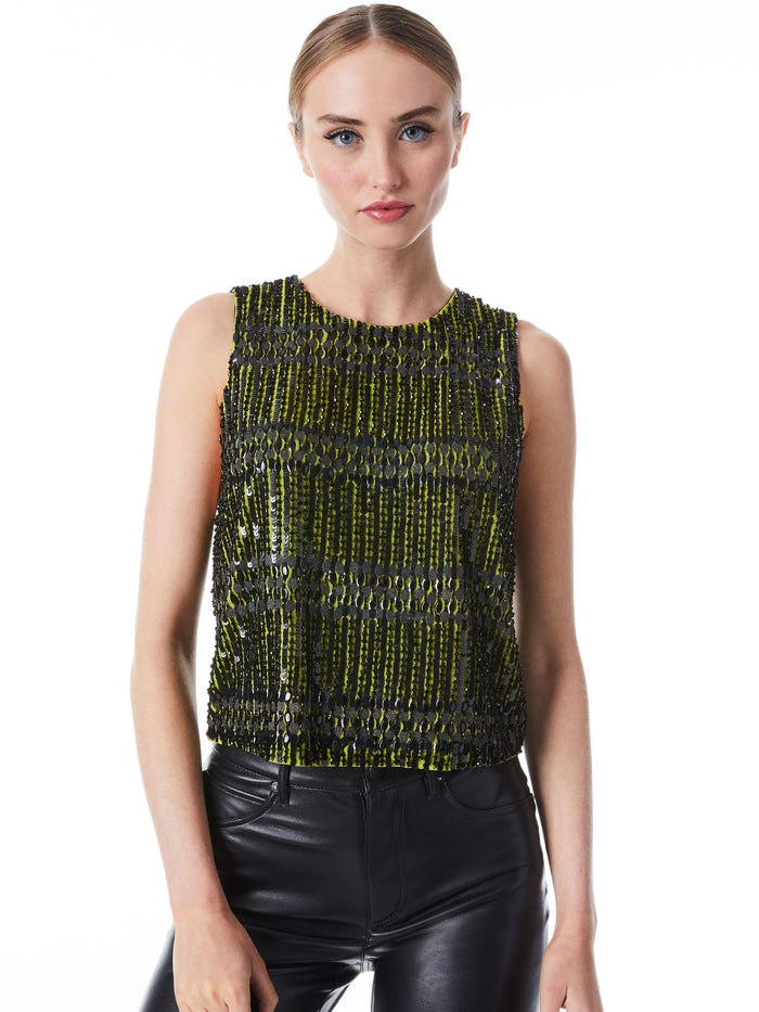 AMAL EMBELLISHED BOXY TANK - CITRON/BLACK
