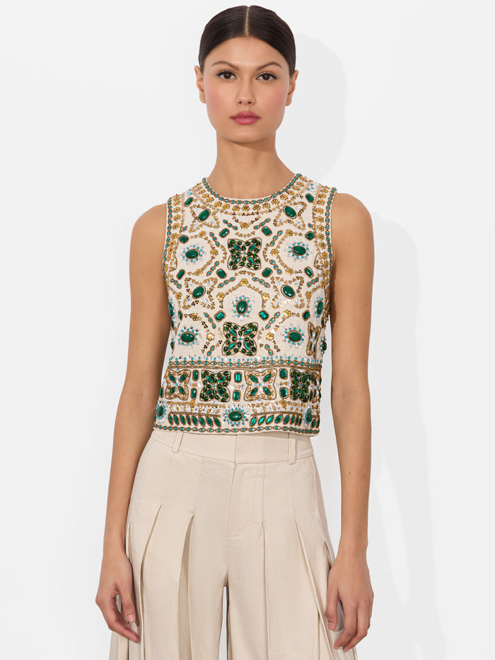 AMAL EMBELLISHED TANK - OFF WHITE MULTI