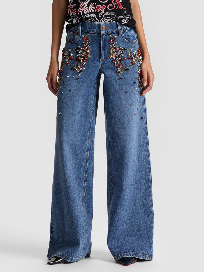 AMAZING CRYSTAL FRINGE HEM JEAN - BROOKLYN BLUE