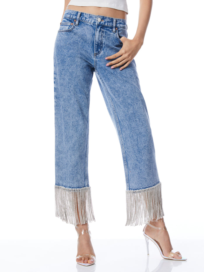 AMAZING CRYSTAL FRINGE HEM JEAN - LIGHTNING BLUE