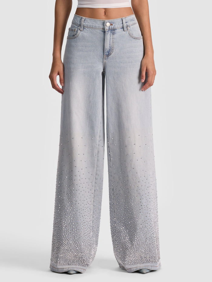 AMAZING CRYSTAL FRINGE HEM JEAN - ROCKSTAR BLUE