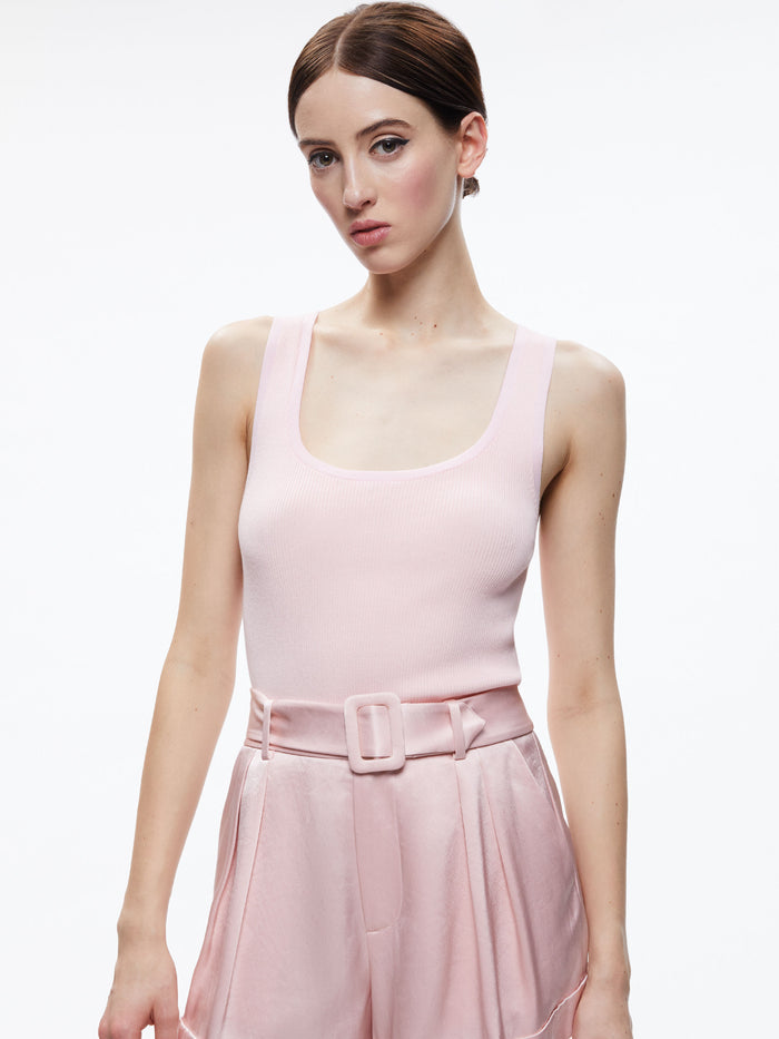 AMBERLY SCOOP NECK RIBBED TANK - PETAL