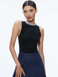 AMITY EMBELLISHED NECK CROPPED TANK - BLACK