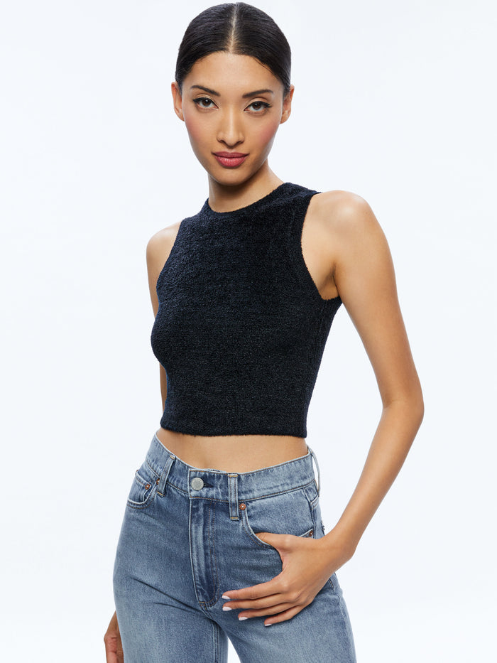 AMITY SLEEVELESS CROPPED TANK - BLACK