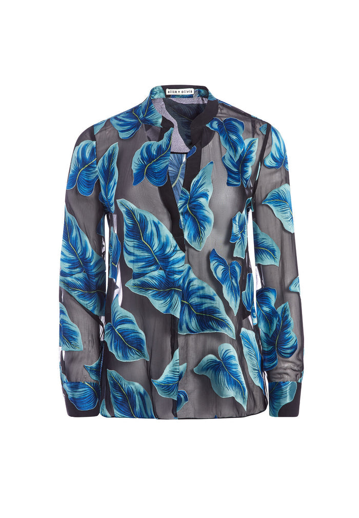 AMOS MOCK NECK TUNIC - PARADISE LEAVES BLK/BLUE