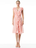 ANALISE PLEATED RUFFLE MIDI DRESS - ENGLISH ROSE