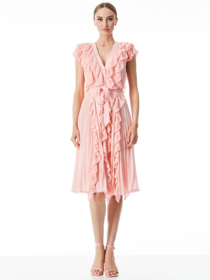 ANALISE PLEATED RUFFLE MIDI DRESS - ENGLISH ROSE