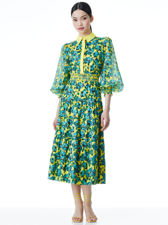 ANAYA COLLARD TIERED MIDI DRESS - BEACH BLISS SUNFLOWER