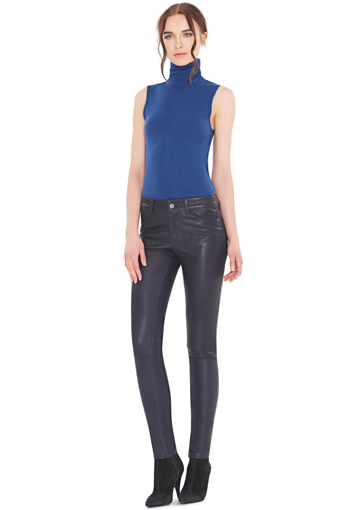 ANGIE LEATHER 5 PKT PANT - NAVY