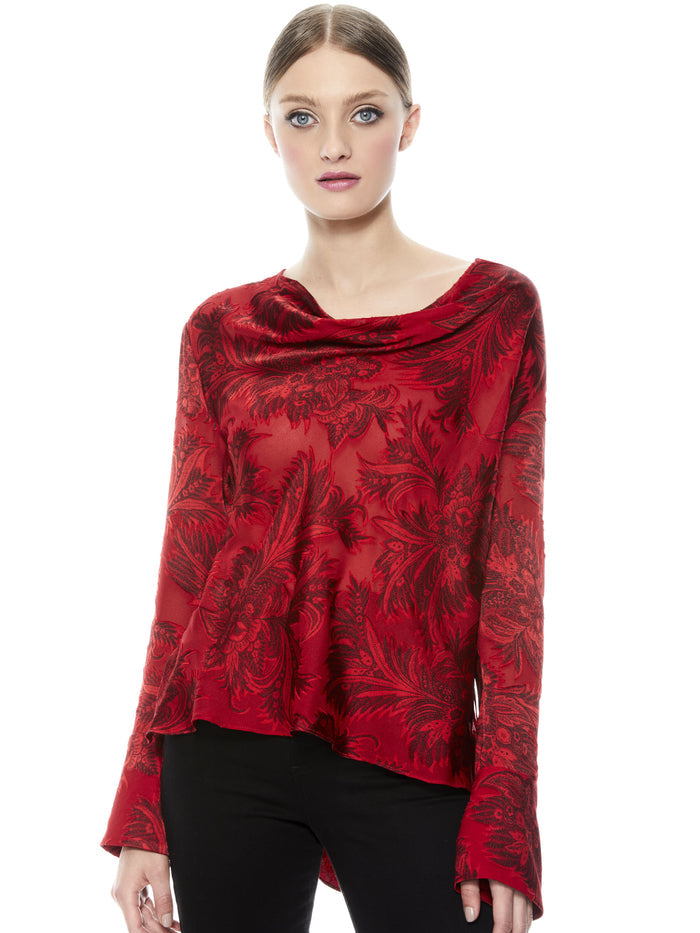 ANNA DRAPEY COLD SHOULDER SHIRT - RUBY