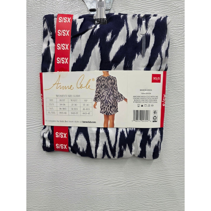 Anne Cole Womens Swim Cover-Up Navy White Ikat Print Flounce Sleeve XS/S