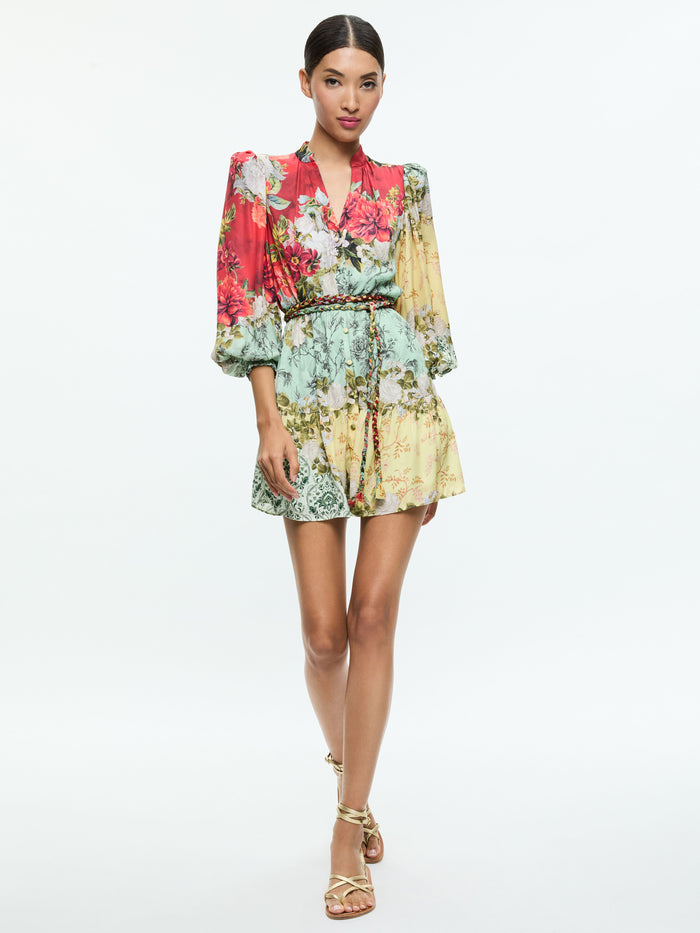ANTONETTE LONG SLEEVE BUTTON FRONT MINI DRESS - OAKLEY
