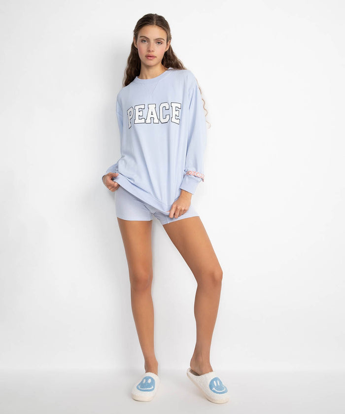 A+O X BIG FEELINGS SCARLETT OVERSIZED CREWNECK - ICE BLUE
