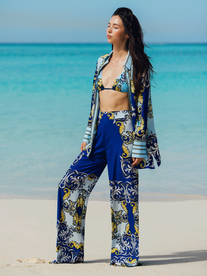 A+O X PQ SWIM TRIANGLE BIKINI TOP - ANTIQUE SCROLL