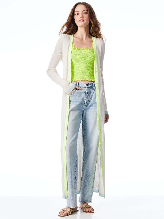 ARIA SLIM LONG CARDIGAN - SOFT WHITE/MULTI
