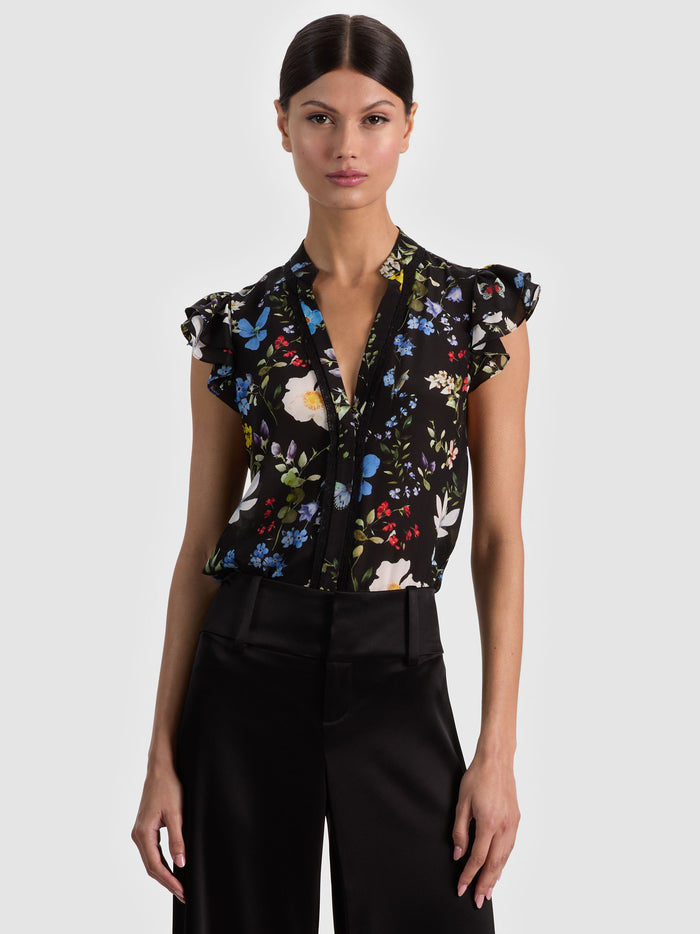 ARLETTE SILK BLOUSE - TWISTING VINES BLACK