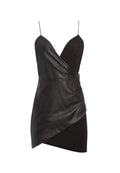 ASHANTI LEATHER COMBO MINI DRESS - BLACK