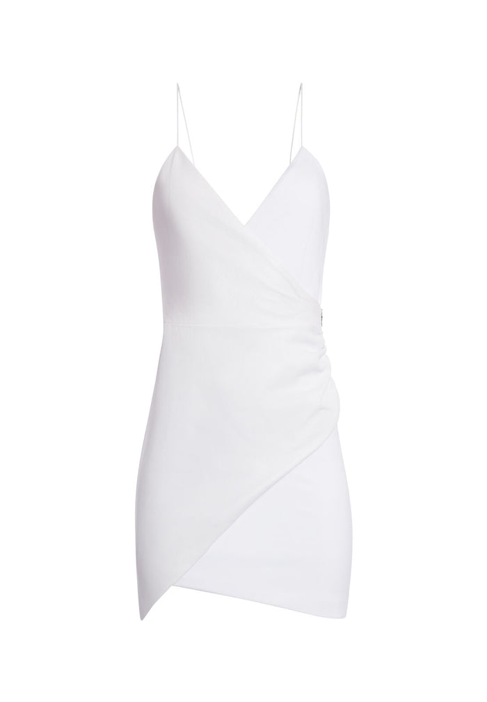ASHANTI LEATHER COMBO MINI DRESS - WHITE
