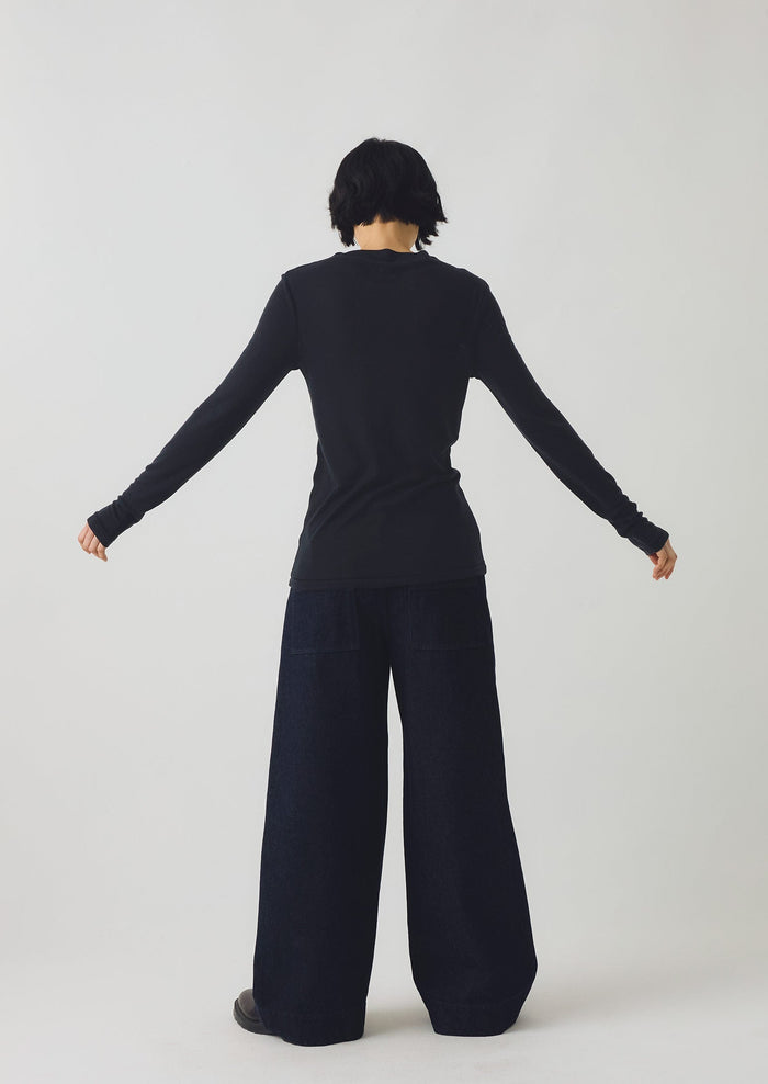 Aster High Neck Wool Lyocell Tee | Black