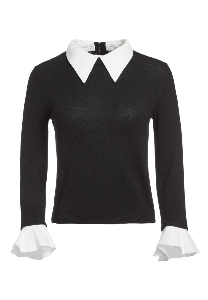 ASTER RUFFLE CUFF SWTR - BLACK/SOFT WHITE