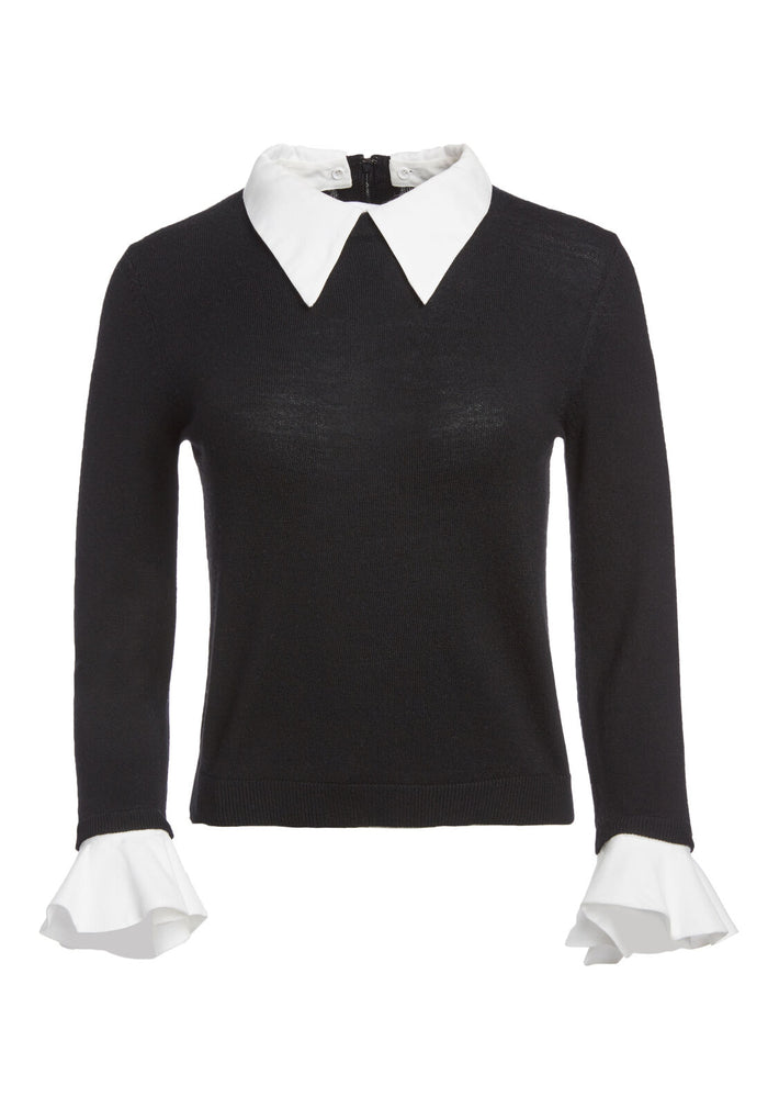 ASTER RUFFLE CUFF SWTR - BLACK/SOFT WHITE