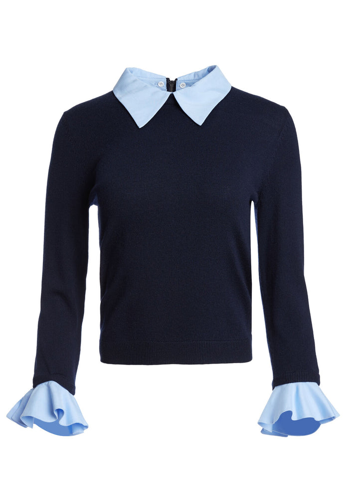 ASTER RUFFLE CUFF SWTR - NAVY/OXFORD BLUE